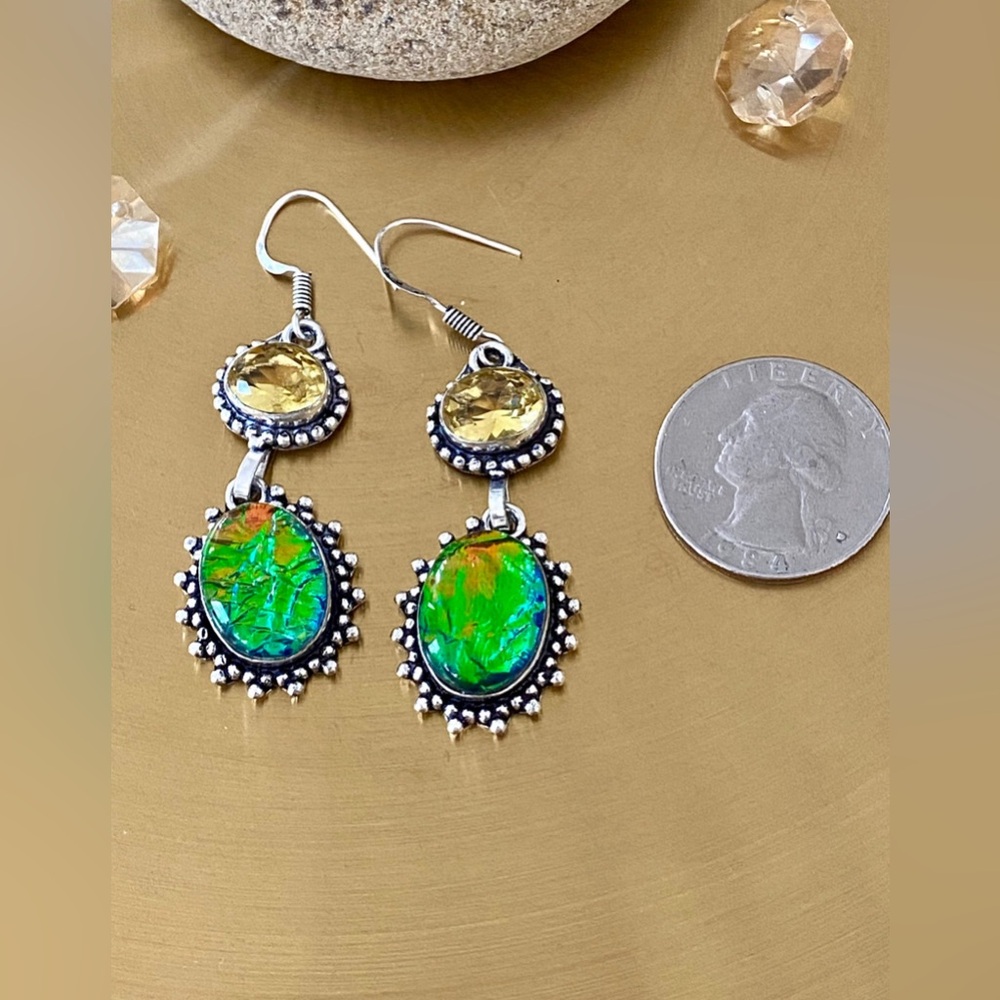 Tripet Fire Opal And Citrine Earring - Picture 7 of 8